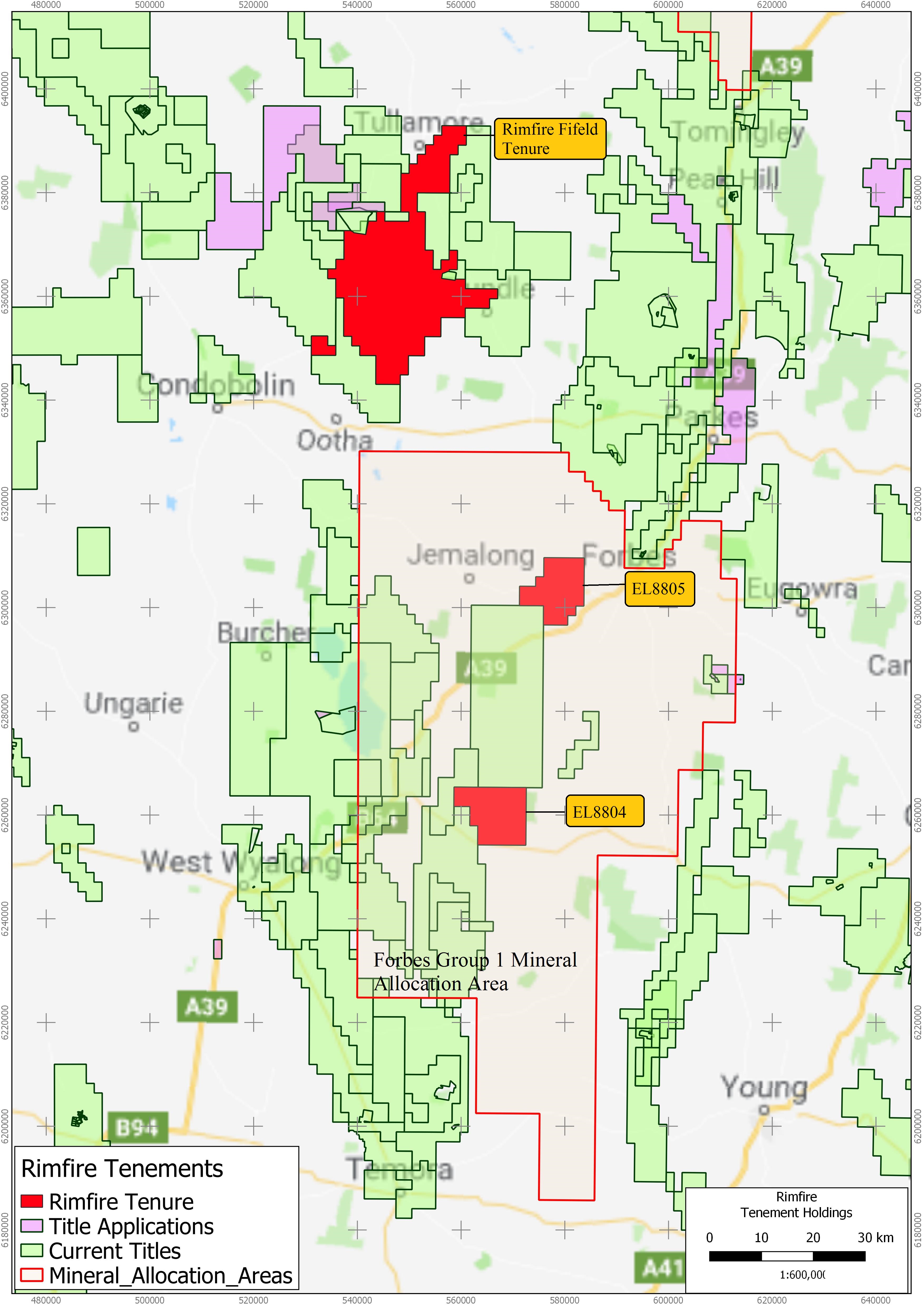 Location Map of Rimfire Exploration Licences in Central NSW